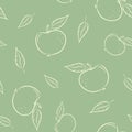 Beautiful seamless pattern from apples of abstract shape on a green background. Royalty Free Stock Photo